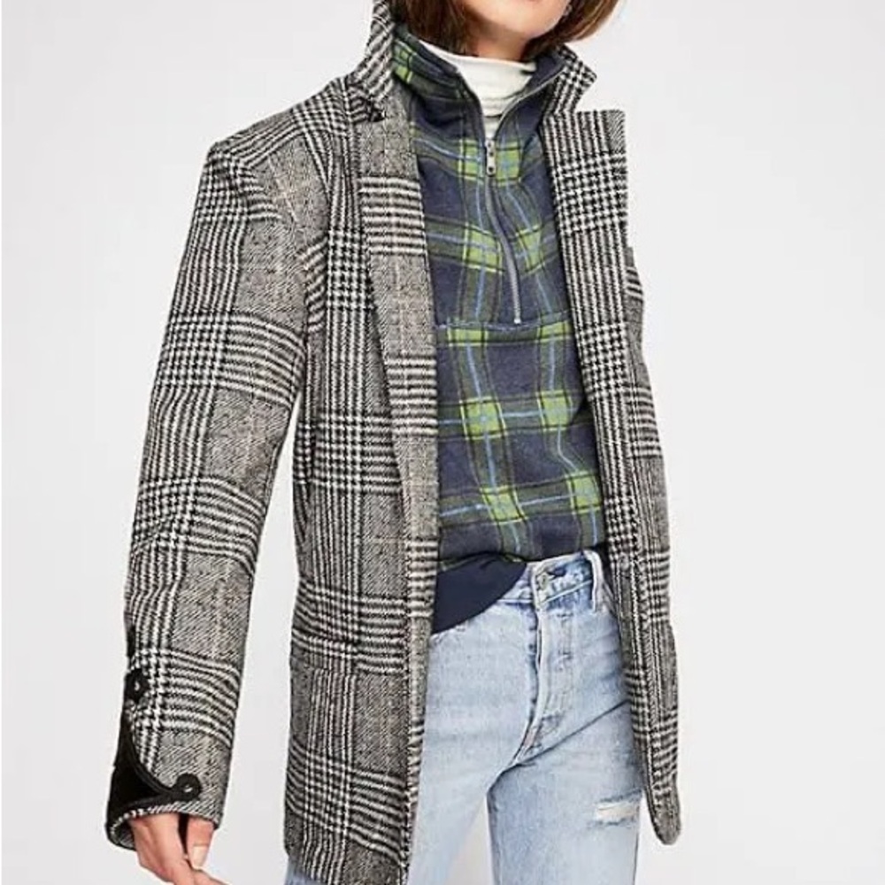 Free People Black and White Plaid Jenny Blazer